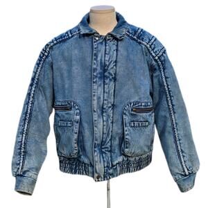 Vintage Denim Bomber Jacket size Large